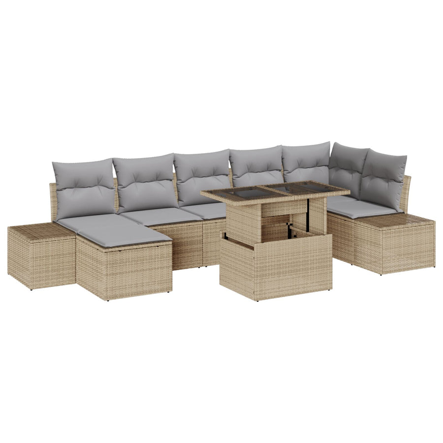 Tuinbankset Set Van 8 Grijs, Beige Rattan, Polyester