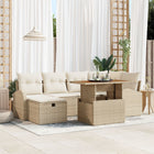 Tuin loungeset 7-delig poly rattan beige met opbergruimte