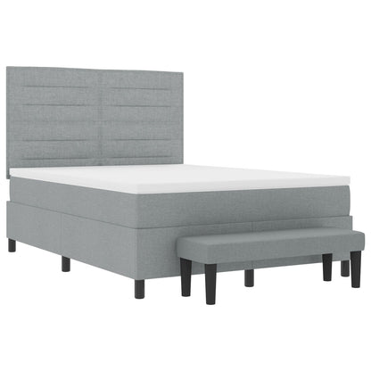 Boxspringbed Met Matras & Bank Stof Lichtgrijs 140 x 190 cm Lijnen ontwerp