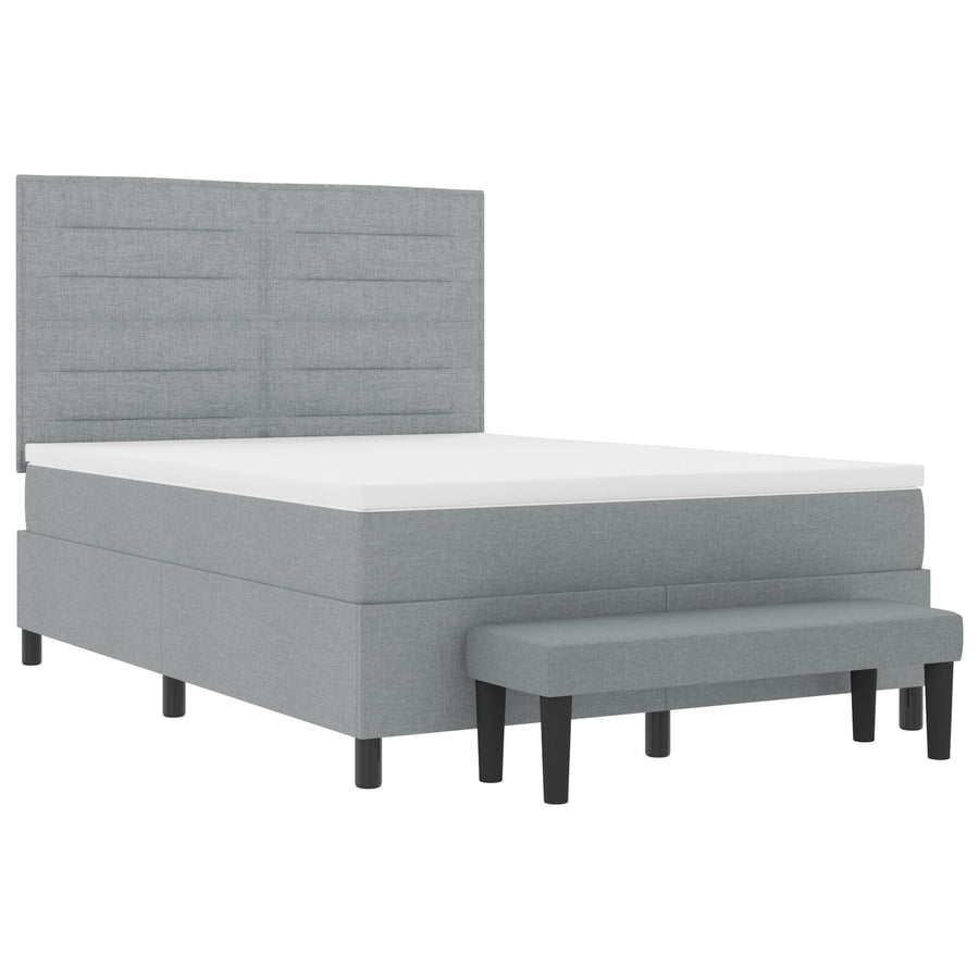 Boxspringbed Met Matras & Bank Stof Lichtgrijs 140 x 190 cm Lijnen ontwerp