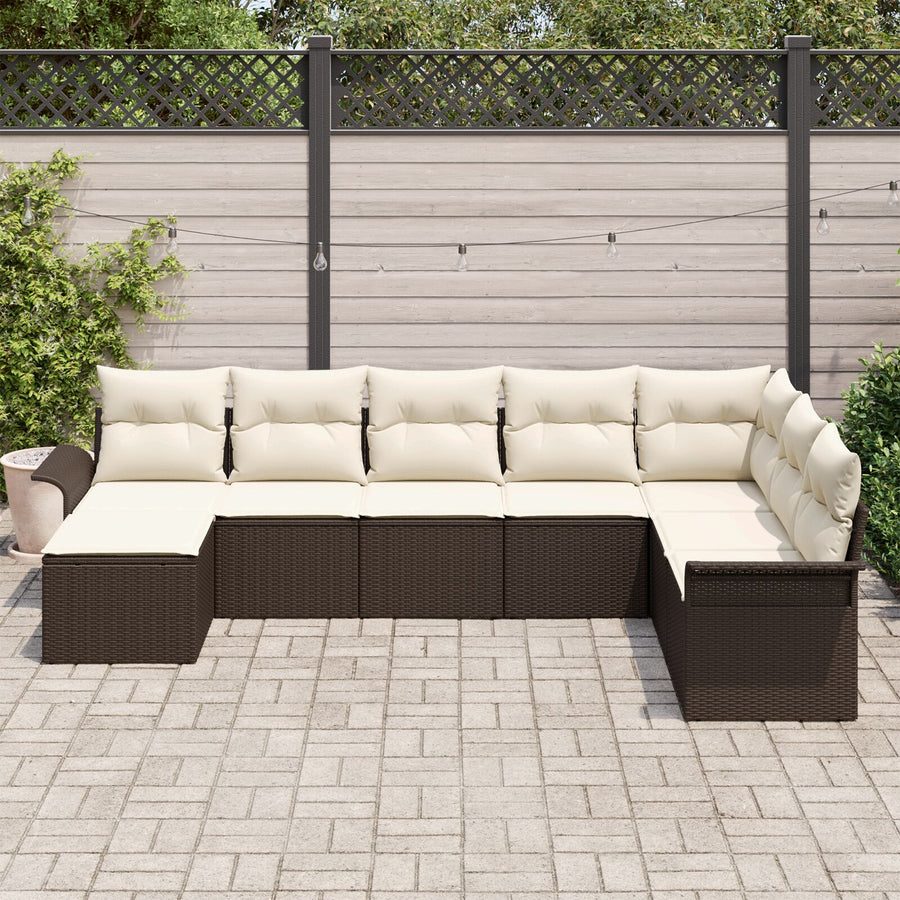 8-Delige Tuin Sofa Set Met Kussens Bruine Poly Rattan