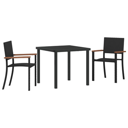 3-Delige Tuin Eetset Zwart Poly Rattan