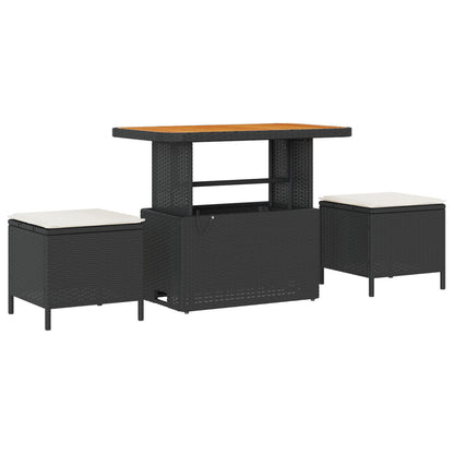 8-Delige Tuin Sofa Set Met Kussens Zwart Poly Rattan Acacia, 3-Delige Tuin Eetset Met Kussens Zwart Poly Rattan Acacia Wit