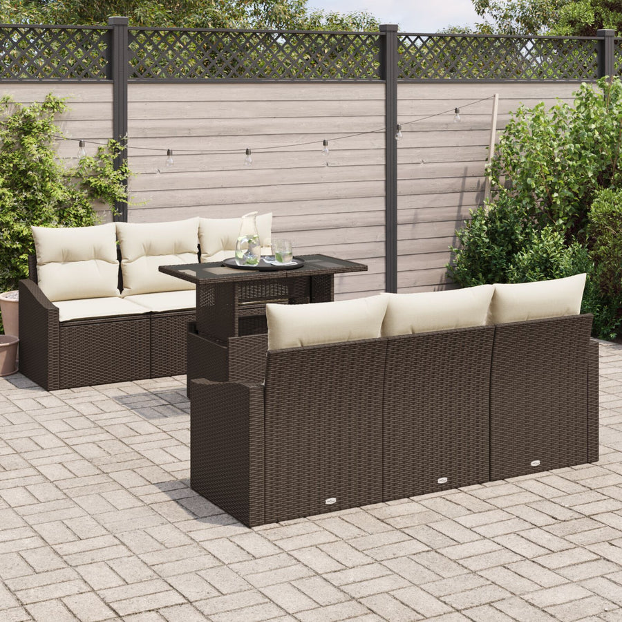 Tuin Sofa Set Set Van 7 Bruin, Crème Rattan, Polyester