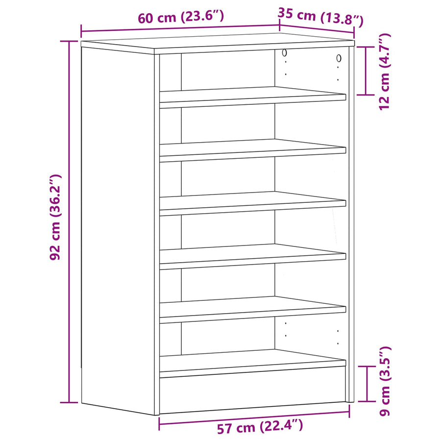 Schoenenkast Zwart Eik Gelaagd Hout Zwart eiken 60 x 35 x 92 cm