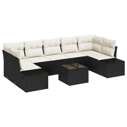 8 Piece Tuin Sofa Set Met Kussens Zwart Poly Rattan