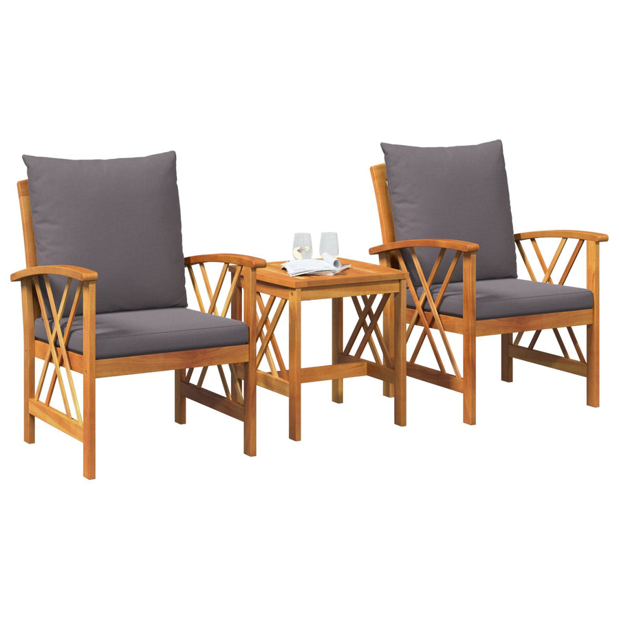 3-Delige Tuin Lounge Set Met Kussens Van Massief Acaciahout 2x fauteuil + tafel Grijs