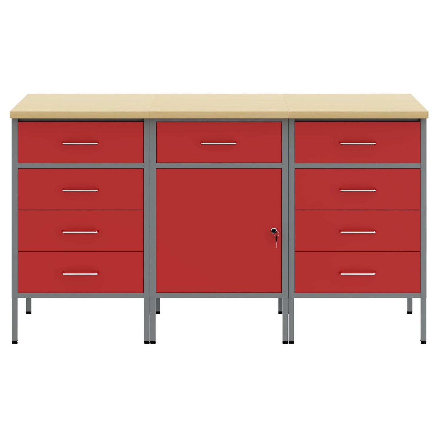 3-Delige Werkcabinet Set En Grijs Van Geëngineerd Hout En Staal 3x (84/85/85 cm) Rood 3x cabinet