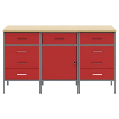3-Delige Werkcabinet Set En Grijs Van Geëngineerd Hout En Staal 3x (84/85/85 cm) Rood 3x cabinet