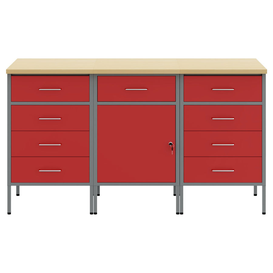 3-Delige Werkcabinet Set En Grijs Van Geëngineerd Hout En Staal 3x (84/85/85 cm) Rood 3x cabinet