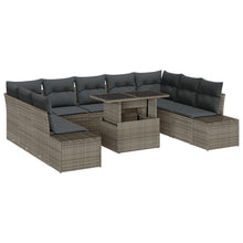 10-Delige Tuin Sofaset Met Kussens Grijs Poly Rattan
