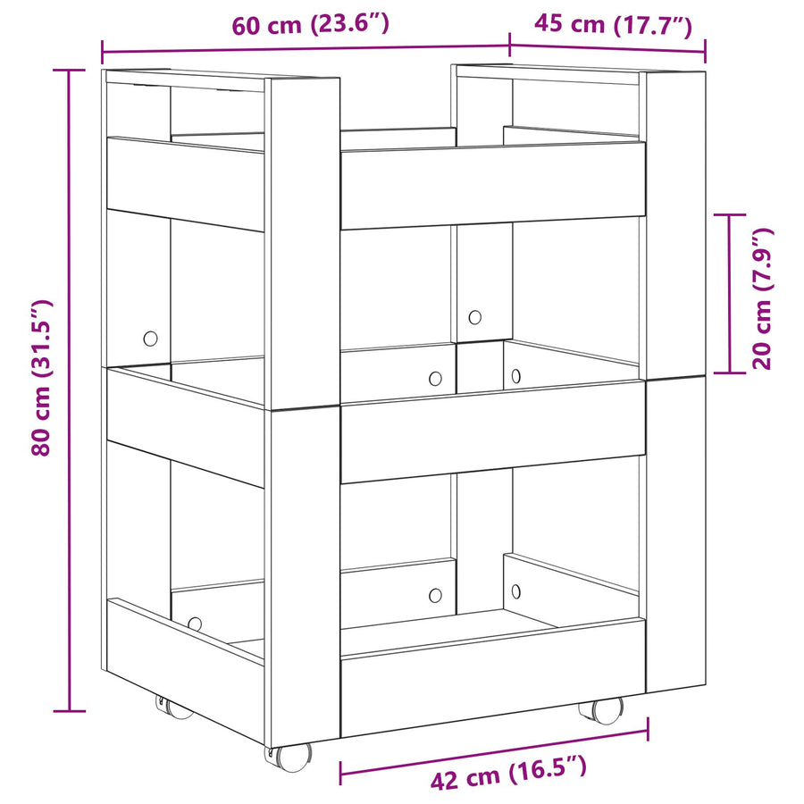 Keuken Trolley 60X45X80 Cm Samengesteld Hout Zwart eiken