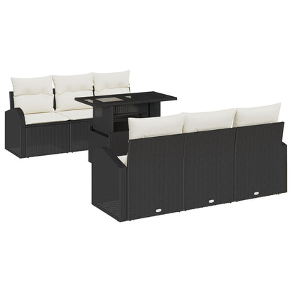 7 Delige Tuin Sofa Set Met Kussens Zwart Poly Rattan