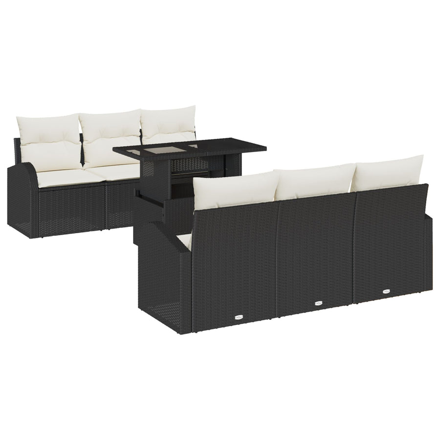 7 Delige Tuin Sofa Set Met Kussens Zwart Poly Rattan