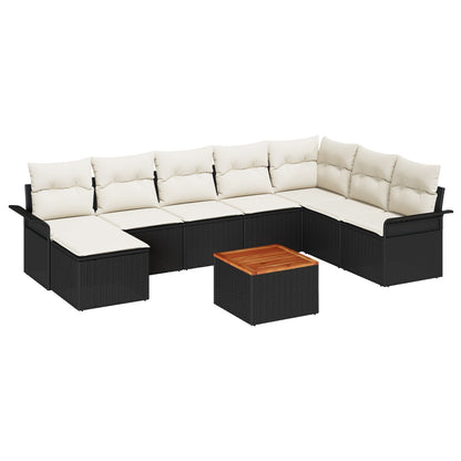 Tuin Sofa Set Set Van 9 Zwart En Crème Rattan En Stof