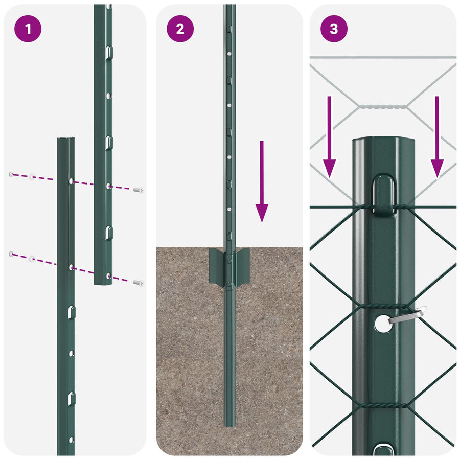 Omheining Posts 11 Stuks U-Channel Groen 100 Cm Staal,  Hexagon Omheining Groen 1X100 M Staal