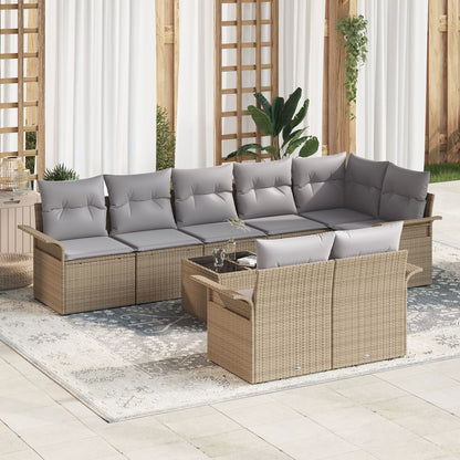 9-Delige Tuinbank Set Met Kussens Zwart Poly Rattan Beige en grijs met tafel