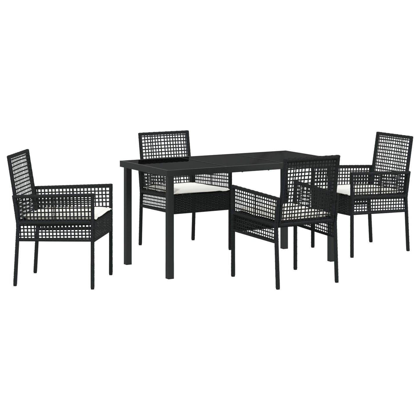 5 Delige Tuin Eetset Met Kussens Zwart Poly Rattan