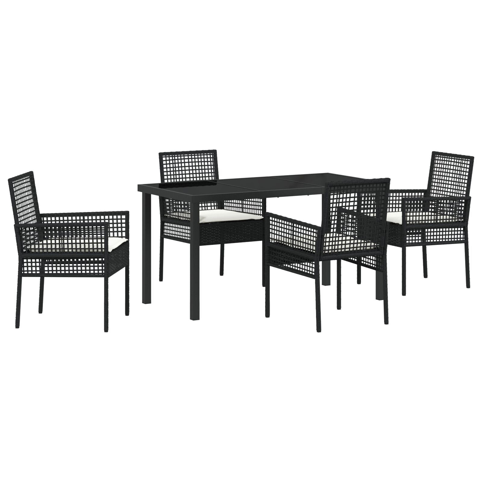 5 Delige Tuin Eetset Met Kussens Zwart Poly Rattan