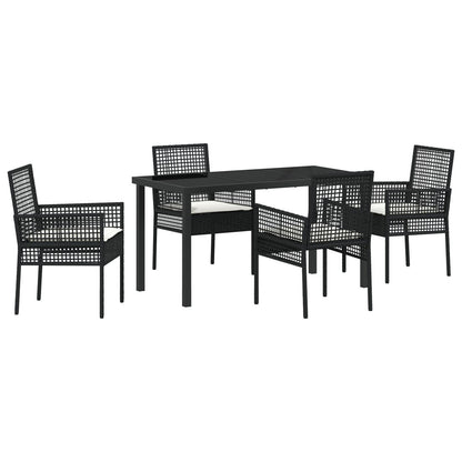 5 Delige Tuin Eetset Met Kussens Zwart Poly Rattan