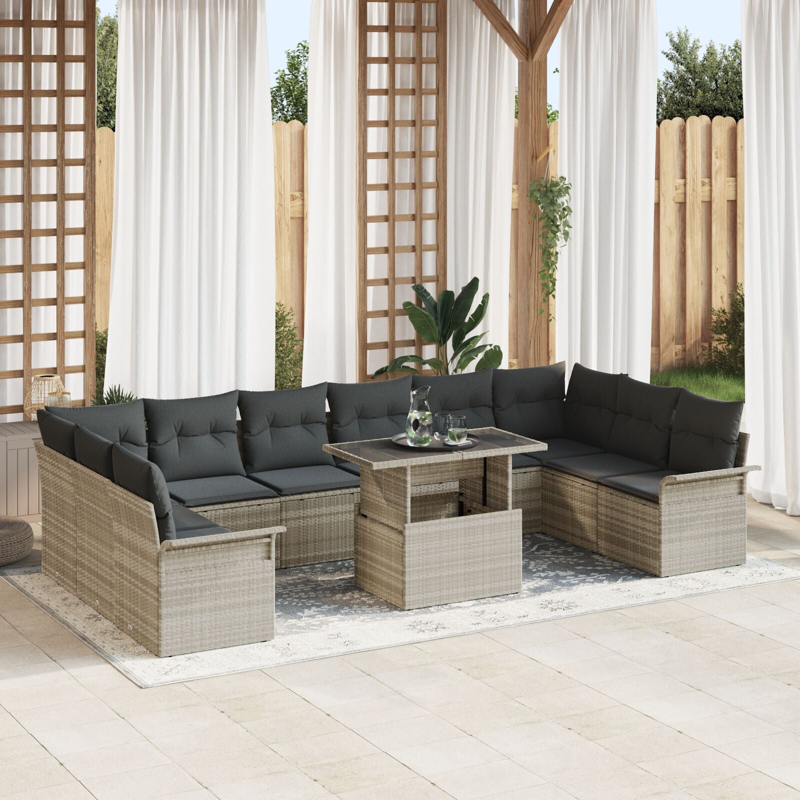 11-Delige Tuin Sofa Set Met Kussens Licht Grijs Poly Rattan