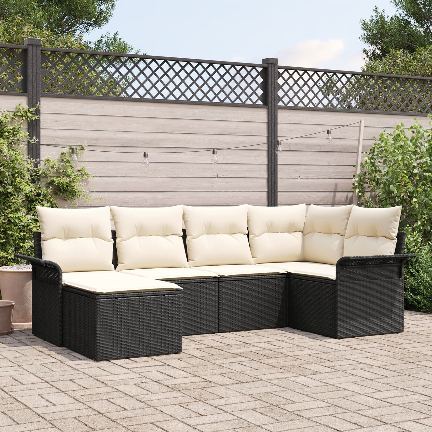 6 Delige Tuin Sofa Set Met Kussens Zwart Poly Rattan