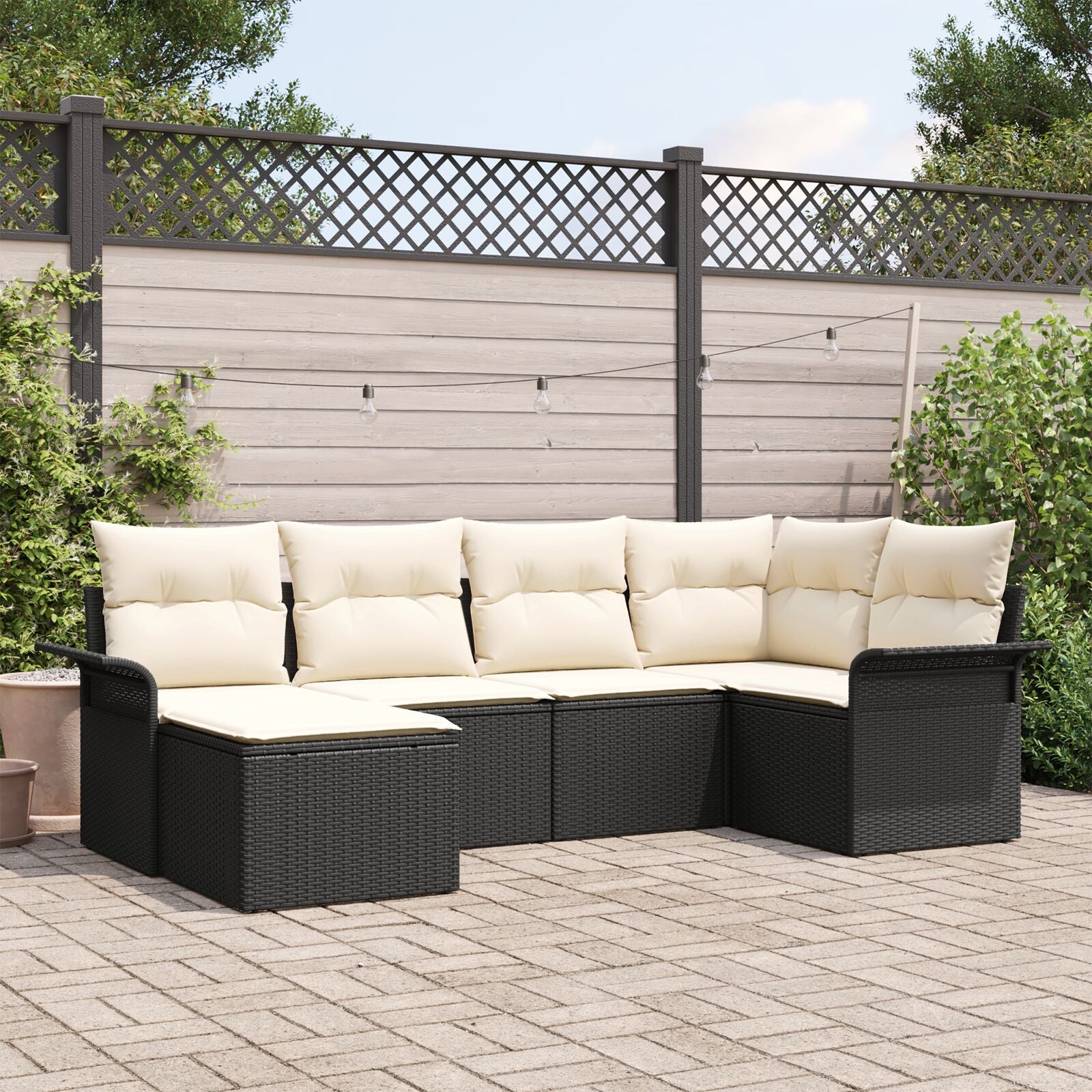 6 Delige Tuin Sofa Set Met Kussens Zwart Poly Rattan
