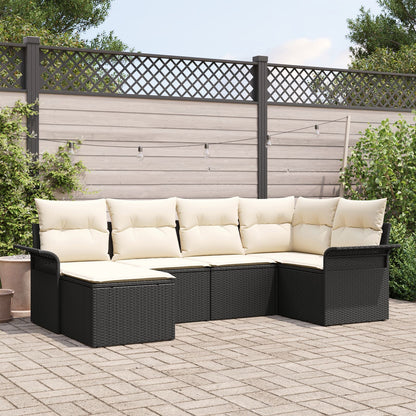 6 Delige Tuin Sofa Set Met Kussens Zwart Poly Rattan