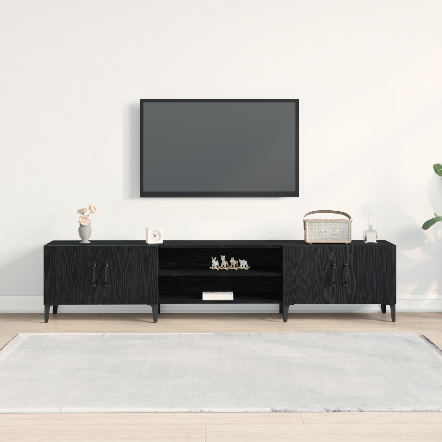 Tv Meubel Zwart Eiken 180X31,5X40 Cm Geengineerd Hout