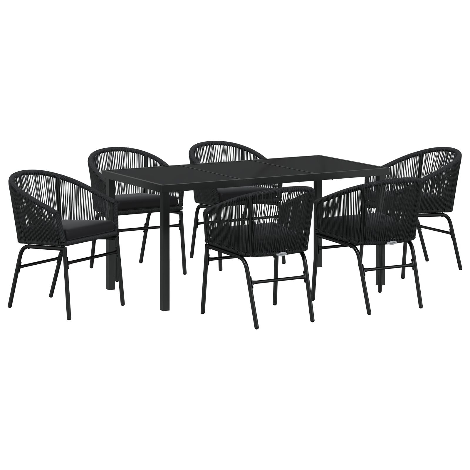 7-Delige Tuindining Set Zwart Poly Rattan