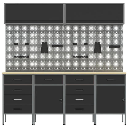 10-Delige Werkcabinet En Pegboard Set Mdf En Metaal 4x (2x84/2x85 cm) Zwart 4x kast + 4x pegboard + 2x kast met deur