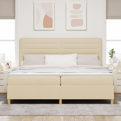 Boxspringbed Met Matras Crème 200X200 Cm Stof Blauw