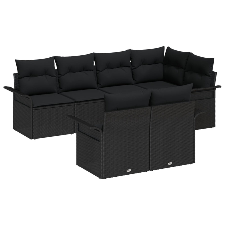 7-Delige Tuin Sofa Set Met Kussens Zwart Poly Rattan