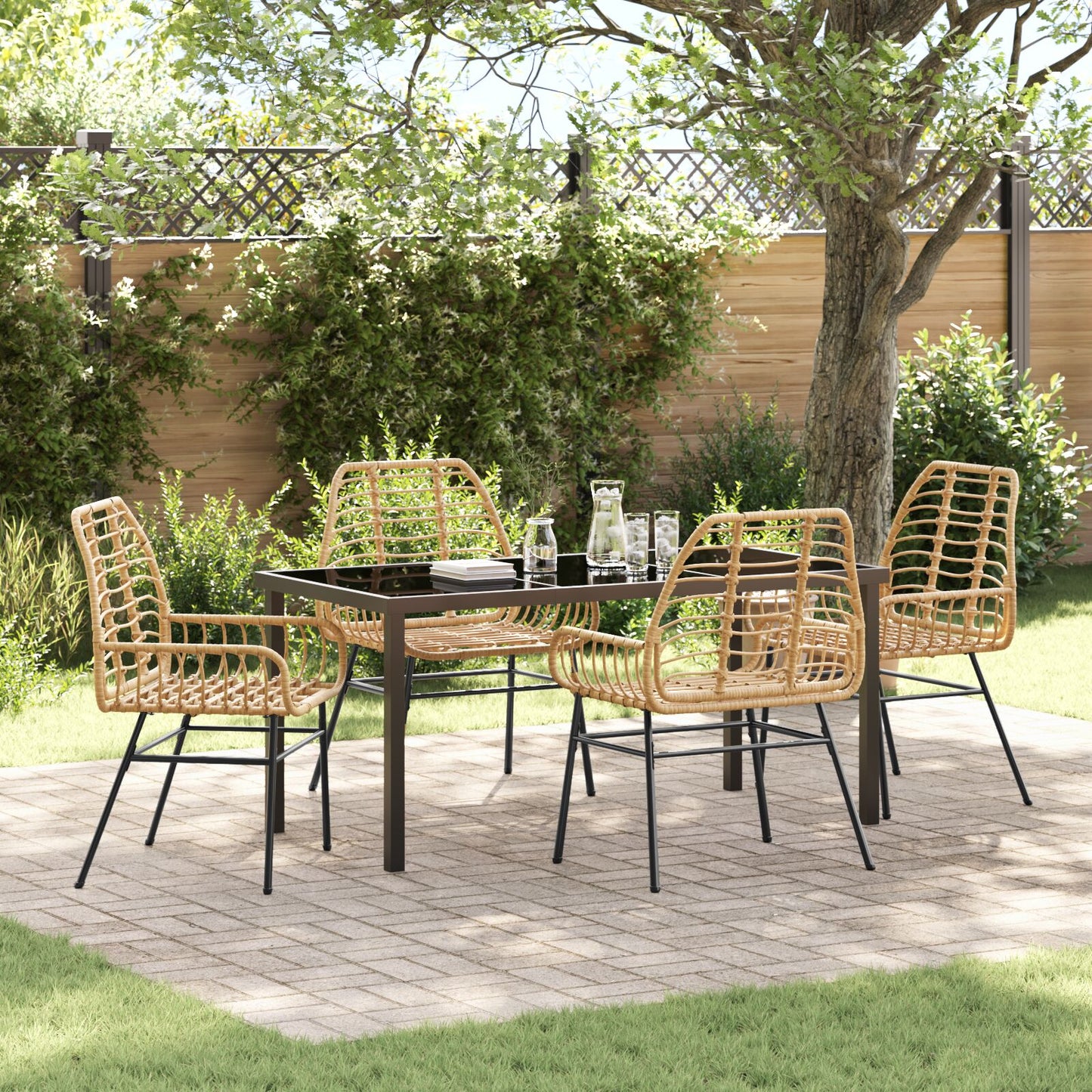 5-Delige Tuin Eet Set Bruin Poly Rattan