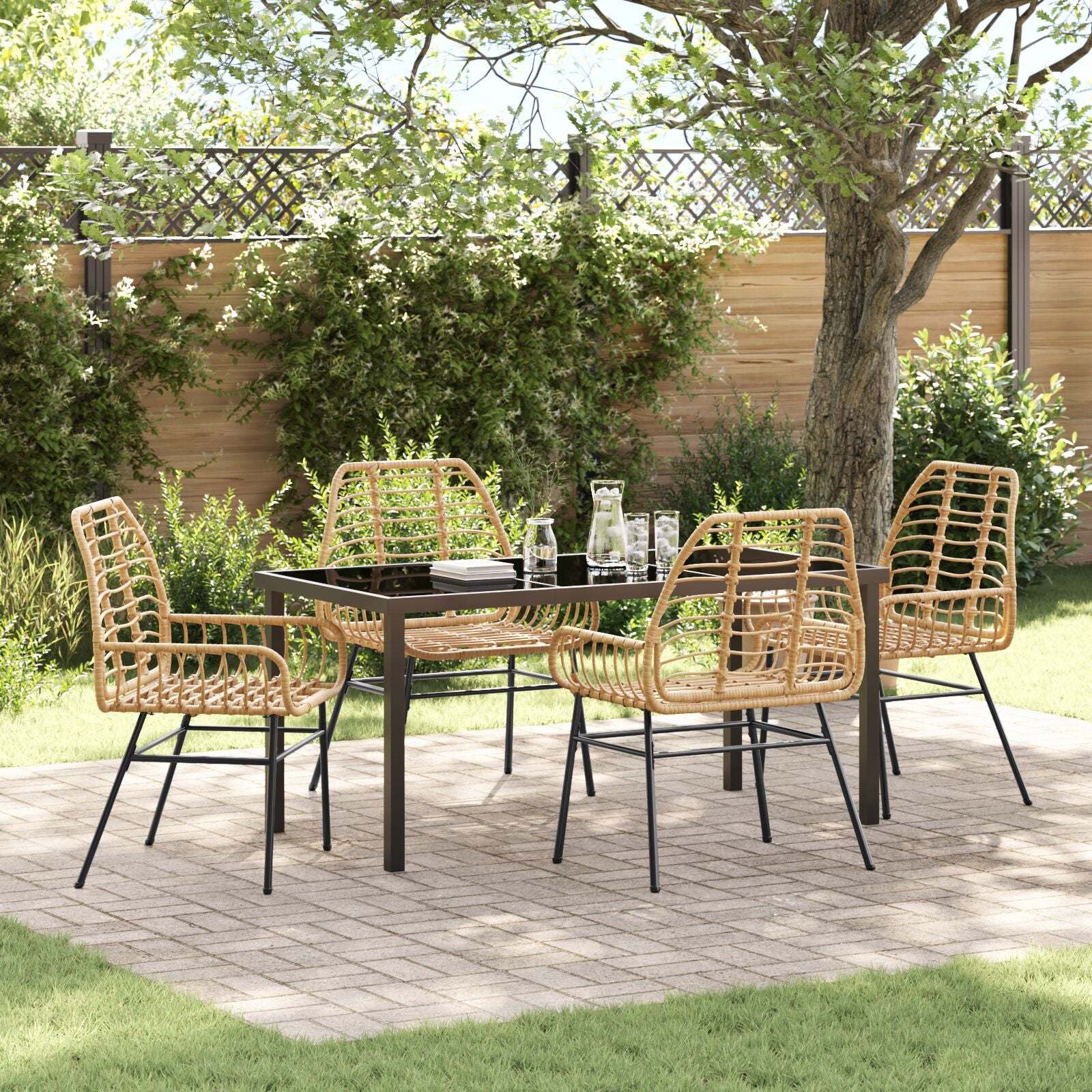 5-Delige Tuin Eet Set Bruin Poly Rattan