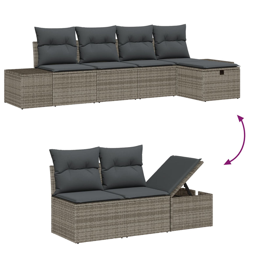 6-Delige Tuin Sofa Set Met Kussens Grijs Poly Rattan Wit
