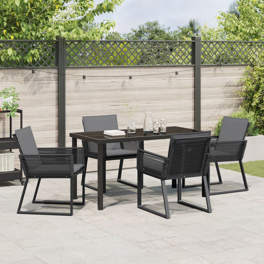 5-Delige Tuin Eetset Met Kussens Zwart Poly Rattan