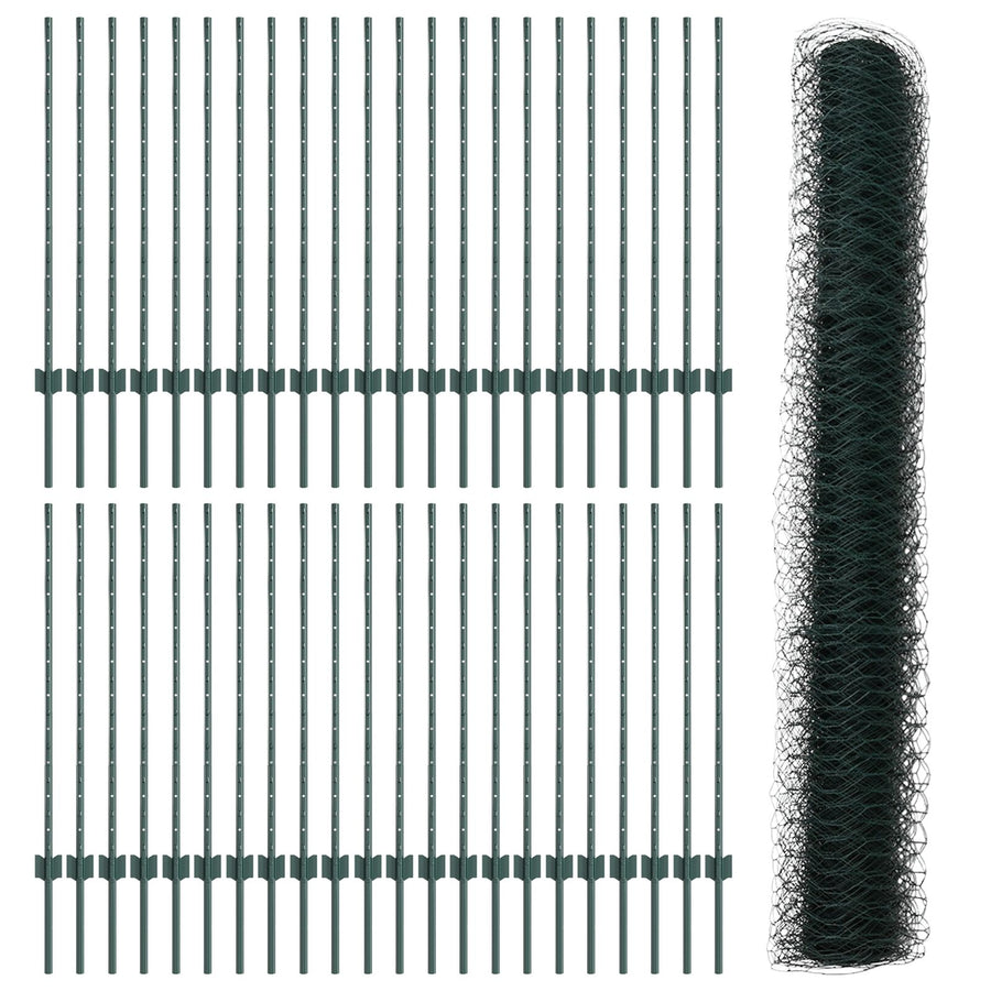 Hekpalen 11 Stuks U-Profiel Groen 100 Cm Staal,  Hexagonaal Hek Groen 1X100 M Staal