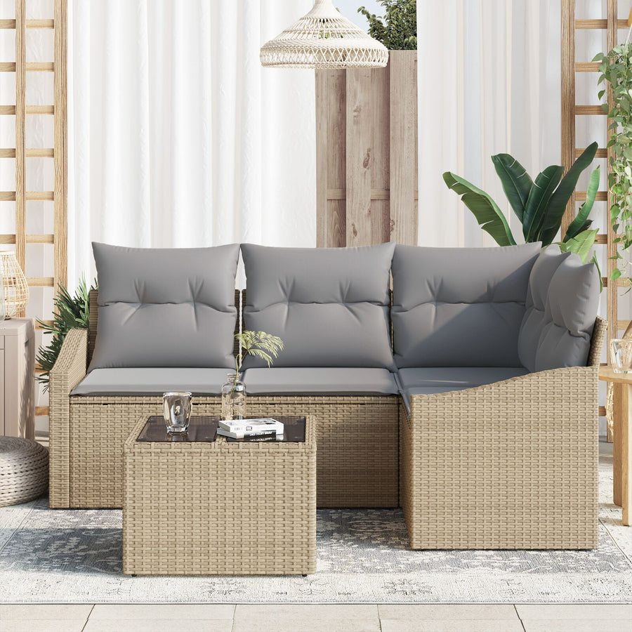 5-Delige Tuinsofa Set Met Kussens Zwart Poly Riet