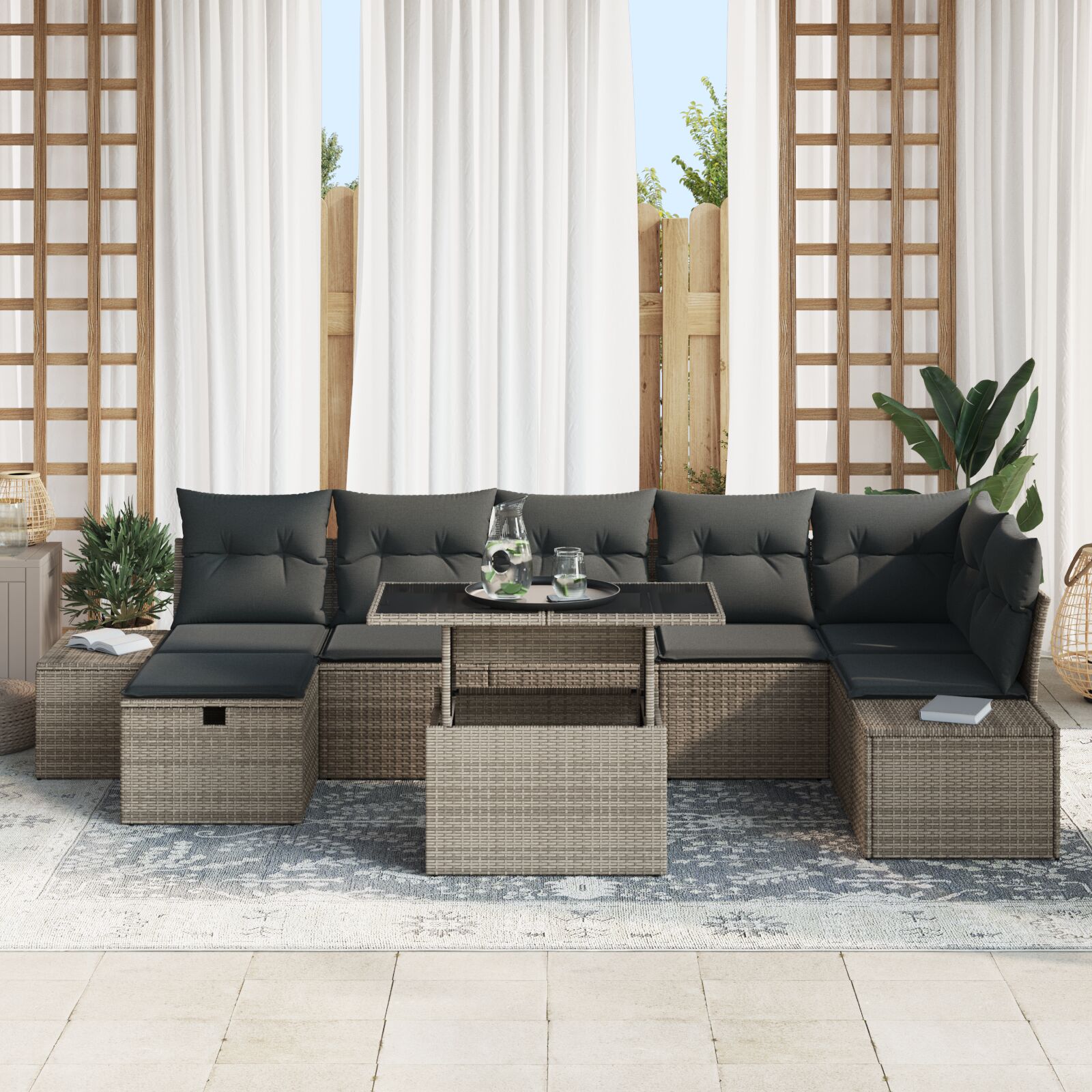 8-Delige Tuin Sofa Set Met Kussens Grijs Poly Rattan
