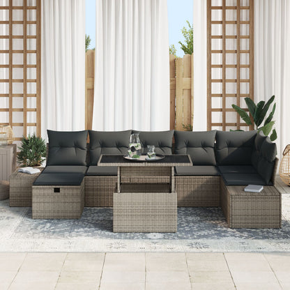 8-Delige Tuin Sofa Set Met Kussens Grijs Poly Rattan
