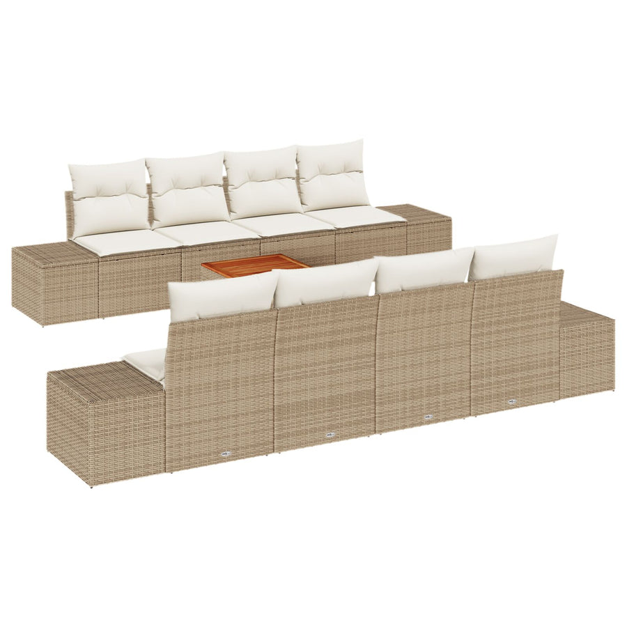 9-Delig Tuinbankstel Met Kussens Beige Poly Rattan Acacia