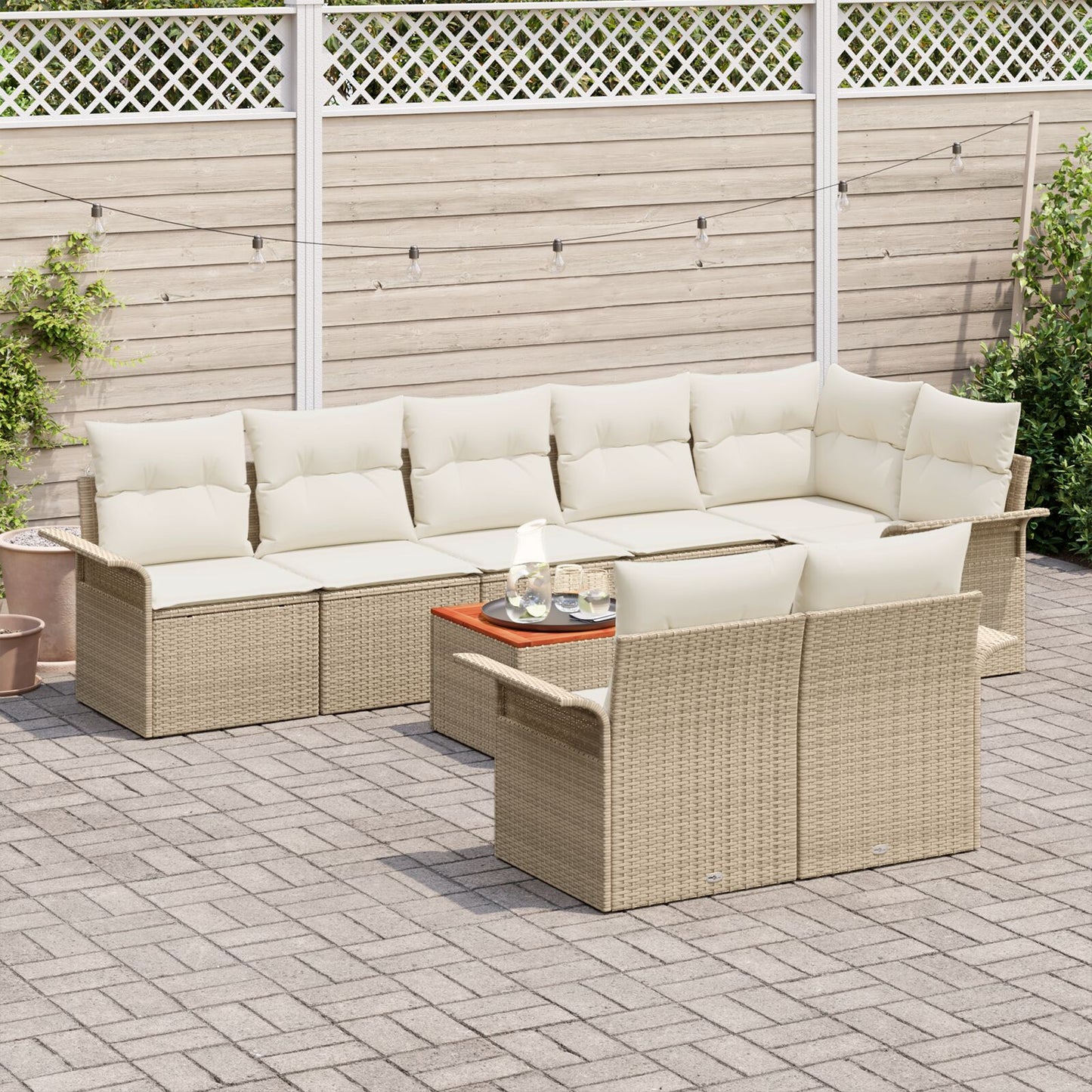 9-Delige Tuinset Met Kussens Beige Poly Rattan Acacia