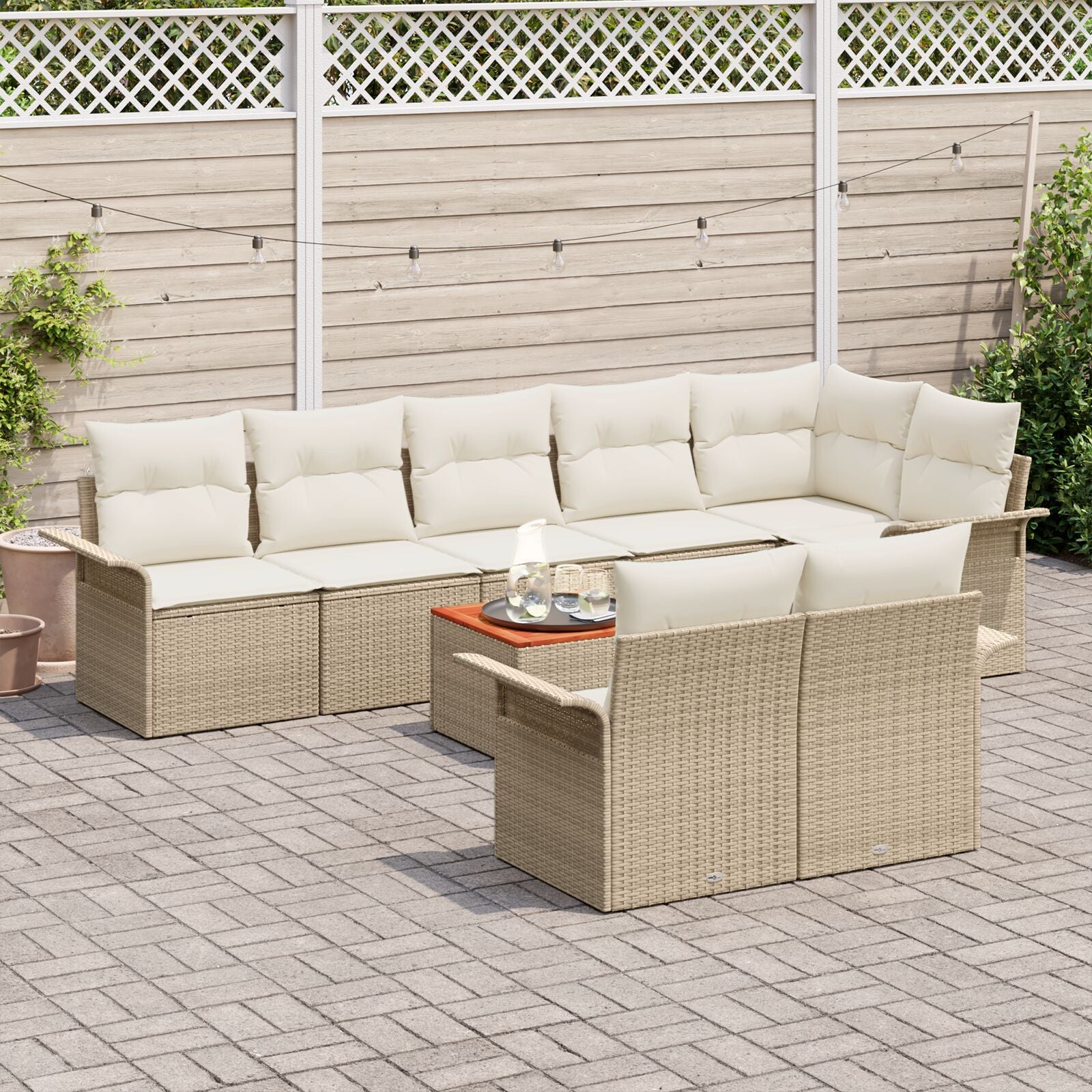 9-Delige Tuinset Met Kussens Beige Poly Rattan Acacia