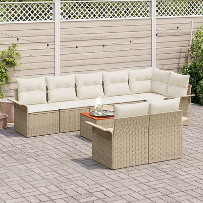 9-Delige Tuinset Met Kussens Beige Poly Rattan Acacia