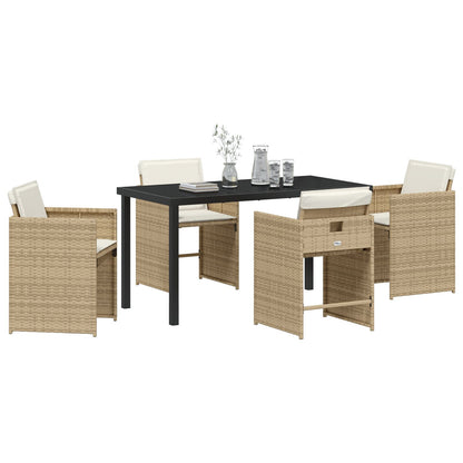 5-Delig Tuin Eet Set Met Kussens Beige Poly Rattan