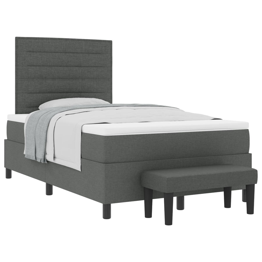 Boxspringbed Met Matras & Bank Donkergrijs 120X190 Cm Stof Blauw