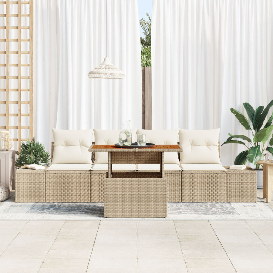 Tuinbank Set Set Van 5 Beige Riet Buitenmeubilair Rechthoekig