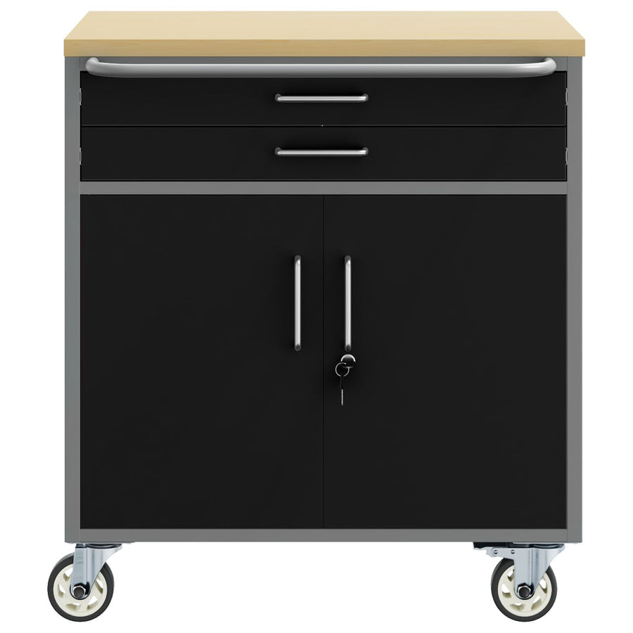Gereedschapskast Met Wielen En Vergrendelbare Deuren 75X45X85 Cm Staal Zwart en grijs met 2 lades