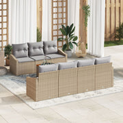 Tuinbankenset 8-delig poly rattan beige lichtgrijs